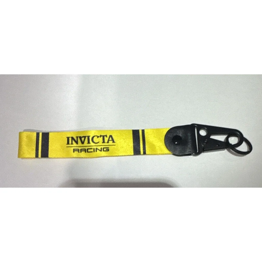 Invicta Leather Keychain Black Yellow Lever Clip Luxury EDC Key Holder